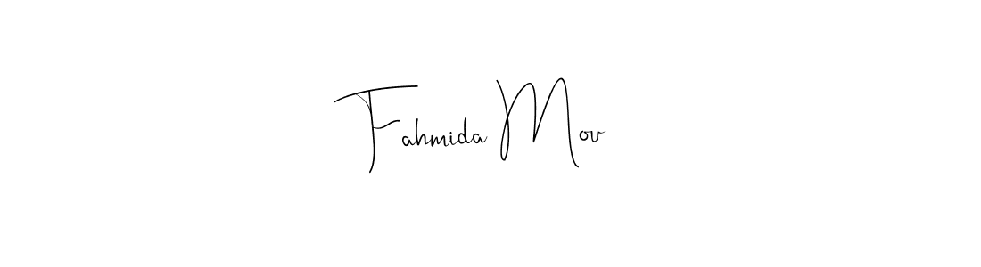 The best way (Andilay-7BmLP) to make a short signature is to pick only two or three words in your name. The name Fahmida Mou include a total of six letters. For converting this name. Fahmida Mou signature style 4 images and pictures png