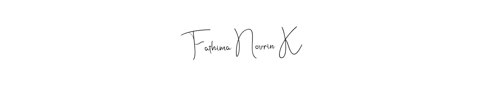 This is the best signature style for the Fathima Nourin K name. Also you like these signature font (Andilay-7BmLP). Mix name signature. Fathima Nourin K signature style 4 images and pictures png