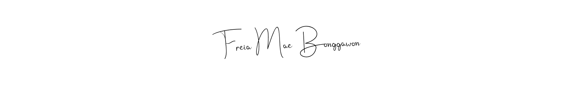 Create a beautiful signature design for name Freia Mae Bonggawon. With this signature (Andilay-7BmLP) fonts, you can make a handwritten signature for free. Freia Mae Bonggawon signature style 4 images and pictures png