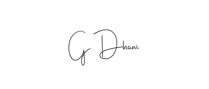 The best way (Andilay-7BmLP) to make a short signature is to pick only two or three words in your name. The name G Dhani include a total of six letters. For converting this name. G Dhani signature style 4 images and pictures png