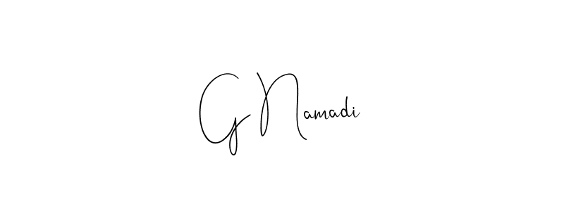 if you are searching for the best signature style for your name G Namadi. so please give up your signature search. here we have designed multiple signature styles  using Andilay-7BmLP. G Namadi signature style 4 images and pictures png