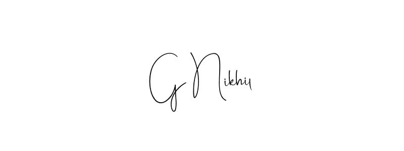 It looks lik you need a new signature style for name G Nikhil. Design unique handwritten (Andilay-7BmLP) signature with our free signature maker in just a few clicks. G Nikhil signature style 4 images and pictures png