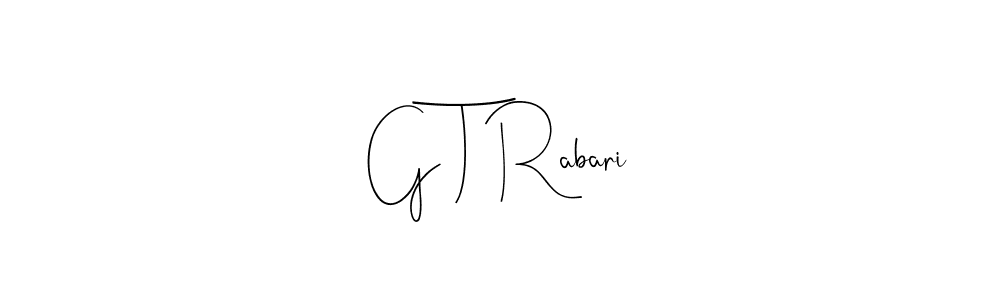 if you are searching for the best signature style for your name G T Rabari. so please give up your signature search. here we have designed multiple signature styles  using Andilay-7BmLP. G T Rabari signature style 4 images and pictures png
