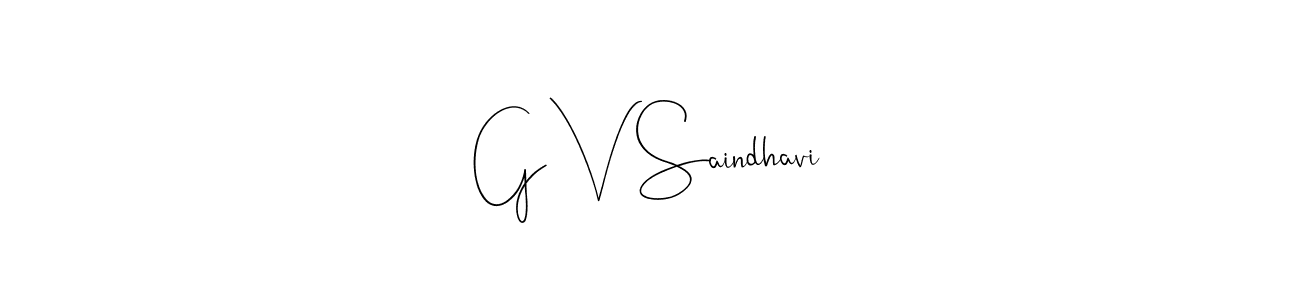 How to make G V Saindhavi name signature. Use Andilay-7BmLP style for creating short signs online. This is the latest handwritten sign. G V Saindhavi signature style 4 images and pictures png