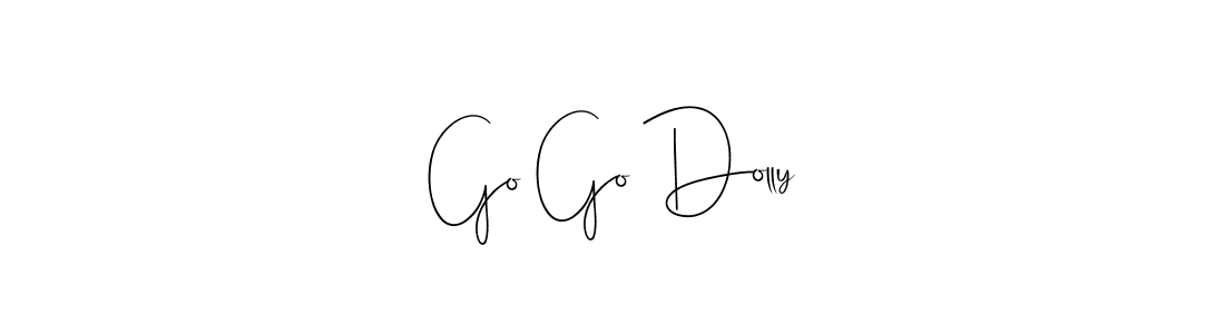 if you are searching for the best signature style for your name Go Go Dolly. so please give up your signature search. here we have designed multiple signature styles  using Andilay-7BmLP. Go Go Dolly signature style 4 images and pictures png