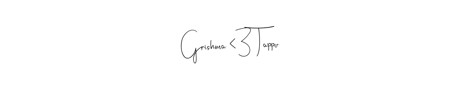 Similarly Andilay-7BmLP is the best handwritten signature design. Signature creator online .You can use it as an online autograph creator for name Grishma <3 Tappu. Grishma <3 Tappu signature style 4 images and pictures png