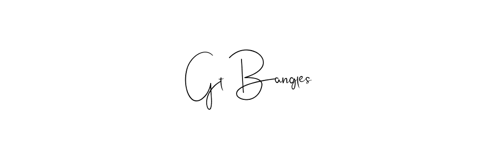 The best way (Andilay-7BmLP) to make a short signature is to pick only two or three words in your name. The name Gt Bangles include a total of six letters. For converting this name. Gt Bangles signature style 4 images and pictures png