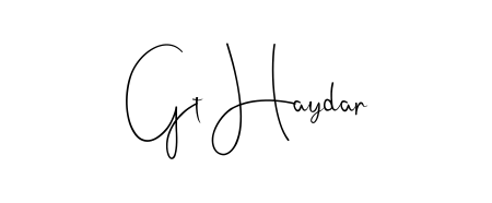 Express your personality with a custom Gt Haydar signature crafted with Andilay-7BmLP typography. Free transparent PNG download available. Gt Haydar signature style 4 images and pictures png