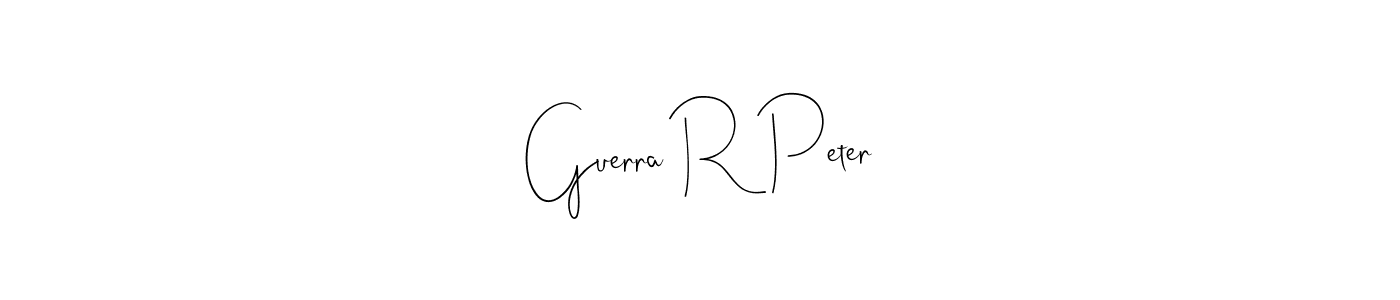 The best way (Andilay-7BmLP) to make a short signature is to pick only two or three words in your name. The name Guerra R Peter include a total of six letters. For converting this name. Guerra R Peter signature style 4 images and pictures png