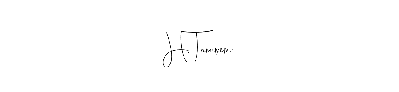 This is the best signature style for the H. Tamilselvi name. Also you like these signature font (Andilay-7BmLP). Mix name signature. H. Tamilselvi signature style 4 images and pictures png