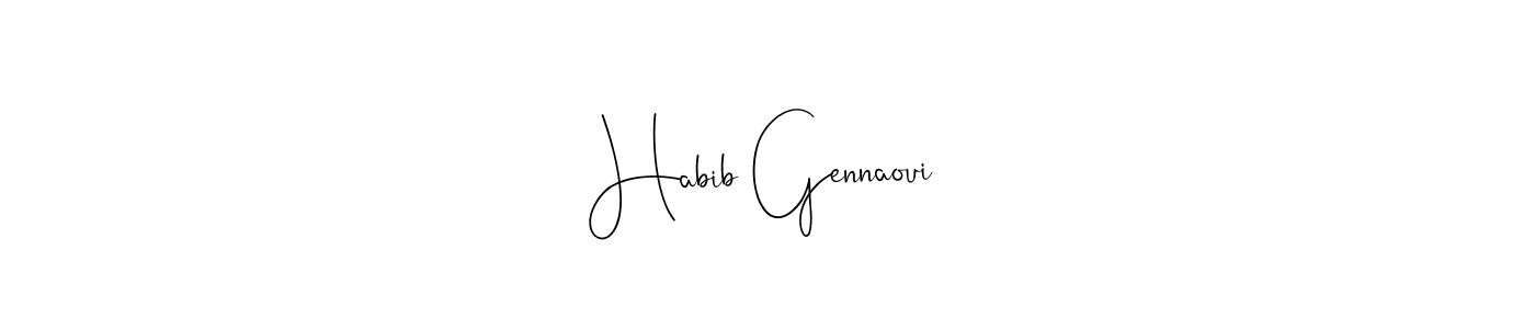 if you are searching for the best signature style for your name Habib Gennaoui. so please give up your signature search. here we have designed multiple signature styles  using Andilay-7BmLP. Habib Gennaoui signature style 4 images and pictures png