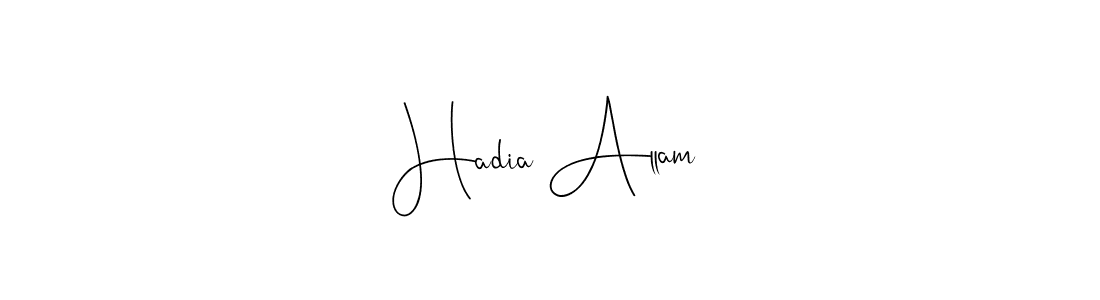 How to make Hadia Allam name signature. Use Andilay-7BmLP style for creating short signs online. This is the latest handwritten sign. Hadia Allam signature style 4 images and pictures png