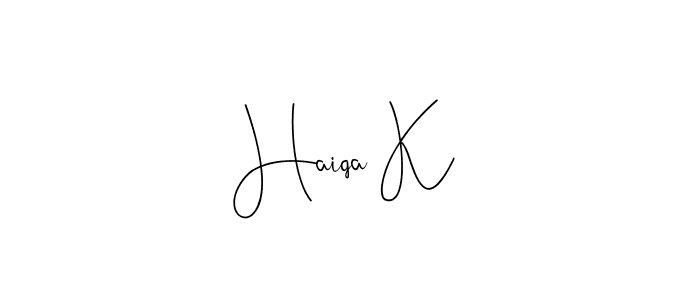 The best way (Andilay-7BmLP) to make a short signature is to pick only two or three words in your name. The name Haiqa K include a total of six letters. For converting this name. Haiqa K signature style 4 images and pictures png