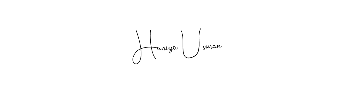 How to make Haniya Usman name signature. Use Andilay-7BmLP style for creating short signs online. This is the latest handwritten sign. Haniya Usman signature style 4 images and pictures png