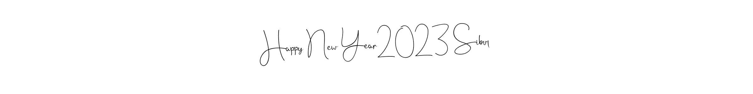 How to make Happy New Year2023 Sibul name signature. Use Andilay-7BmLP style for creating short signs online. This is the latest handwritten sign. Happy New Year2023 Sibul signature style 4 images and pictures png