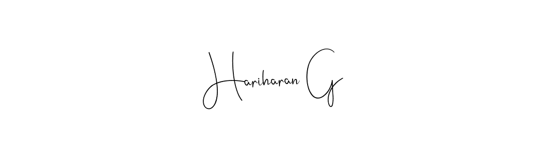 if you are searching for the best signature style for your name Hariharan G. so please give up your signature search. here we have designed multiple signature styles  using Andilay-7BmLP. Hariharan G signature style 4 images and pictures png