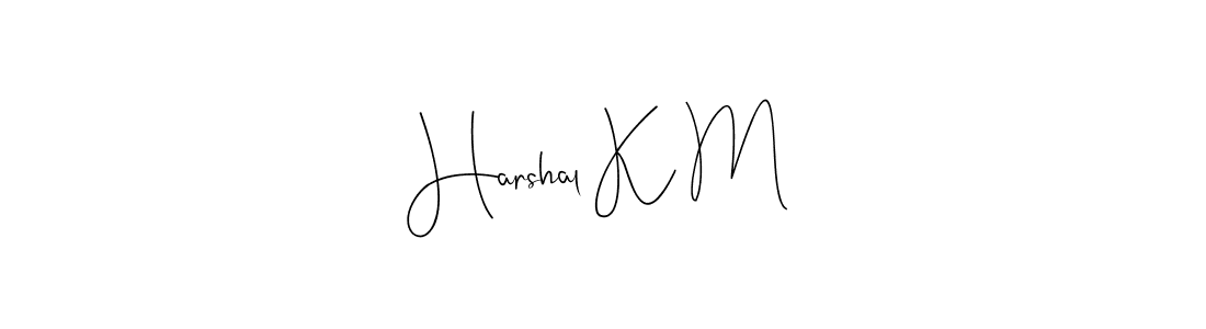 How to make Harshal K M name signature. Use Andilay-7BmLP style for creating short signs online. This is the latest handwritten sign. Harshal K M signature style 4 images and pictures png