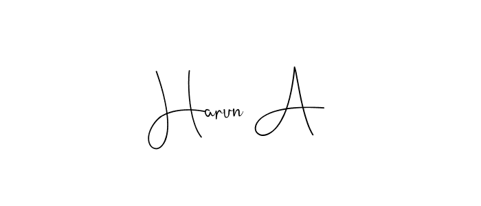 How to make Harun A name signature. Use Andilay-7BmLP style for creating short signs online. This is the latest handwritten sign. Harun A signature style 4 images and pictures png