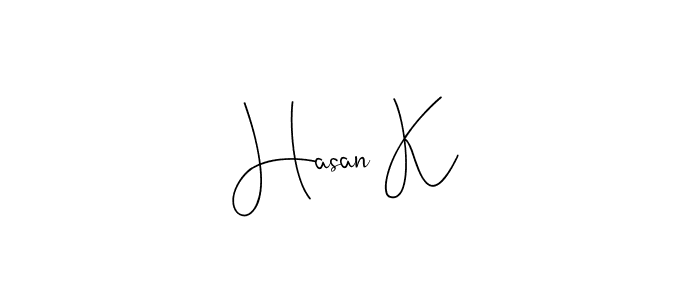 if you are searching for the best signature style for your name Hasan K. so please give up your signature search. here we have designed multiple signature styles  using Andilay-7BmLP. Hasan K signature style 4 images and pictures png