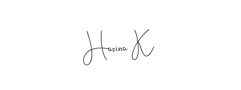 How to make Hasina K name signature. Use Andilay-7BmLP style for creating short signs online. This is the latest handwritten sign. Hasina K signature style 4 images and pictures png