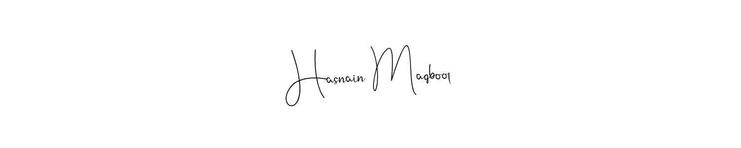 Also You can easily find your signature by using the search form. We will create Hasnain Maqbool name handwritten signature images for you free of cost using Andilay-7BmLP sign style. Hasnain Maqbool signature style 4 images and pictures png