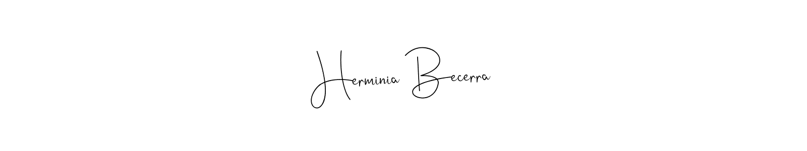 How to make Herminia Becerra name signature. Use Andilay-7BmLP style for creating short signs online. This is the latest handwritten sign. Herminia Becerra signature style 4 images and pictures png