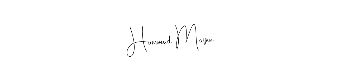 How to make Hummad Matten name signature. Use Andilay-7BmLP style for creating short signs online. This is the latest handwritten sign. Hummad Matten signature style 4 images and pictures png