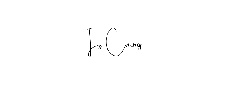 if you are searching for the best signature style for your name Iz Ching. so please give up your signature search. here we have designed multiple signature styles  using Andilay-7BmLP. Iz Ching signature style 4 images and pictures png