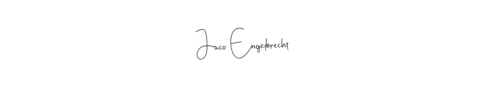 How to make Jaco Engelbrecht name signature. Use Andilay-7BmLP style for creating short signs online. This is the latest handwritten sign. Jaco Engelbrecht signature style 4 images and pictures png