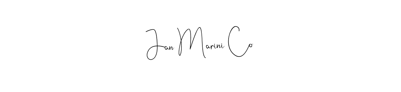 It looks lik you need a new signature style for name Jan Marini Co. Design unique handwritten (Andilay-7BmLP) signature with our free signature maker in just a few clicks. Jan Marini Co signature style 4 images and pictures png
