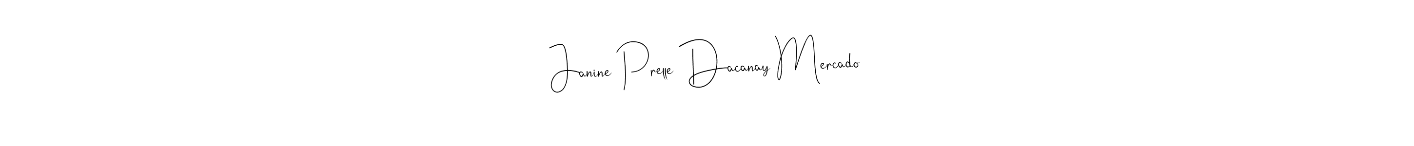 if you are searching for the best signature style for your name Janine Prelle Dacanay Mercado. so please give up your signature search. here we have designed multiple signature styles  using Andilay-7BmLP. Janine Prelle Dacanay Mercado signature style 4 images and pictures png