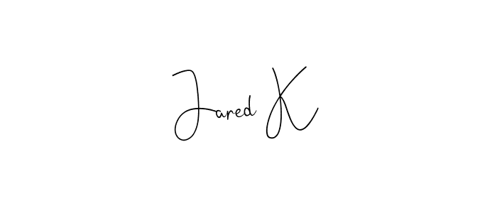 How to make Jared K name signature. Use Andilay-7BmLP style for creating short signs online. This is the latest handwritten sign. Jared K signature style 4 images and pictures png