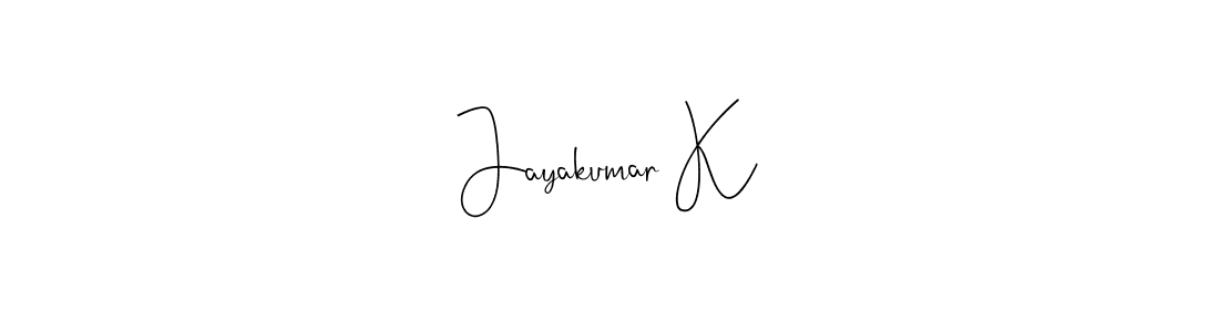 Create a beautiful signature design for name Jayakumar K. With this signature (Andilay-7BmLP) fonts, you can make a handwritten signature for free. Jayakumar K signature style 4 images and pictures png