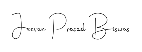A sleek calligraphic signature for name Jeevan Prasad Biswas utilizing Andilay-7BmLP styling. Great for adding personal signatures to photos and art. Jeevan Prasad Biswas signature style 4 images and pictures png