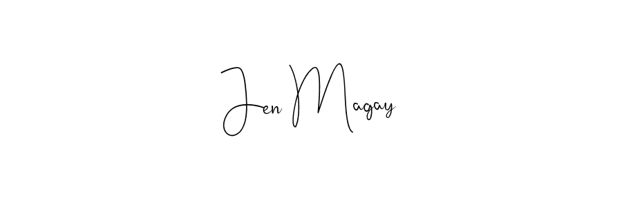 How to make Jen Magay name signature. Use Andilay-7BmLP style for creating short signs online. This is the latest handwritten sign. Jen Magay signature style 4 images and pictures png