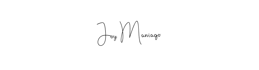 How to make Joy Maniago name signature. Use Andilay-7BmLP style for creating short signs online. This is the latest handwritten sign. Joy Maniago signature style 4 images and pictures png