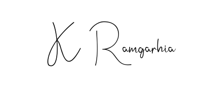A sleek calligraphic signature for name K  Ramgarhia utilizing Andilay-7BmLP styling. Great for adding personal signatures to photos and art. K  Ramgarhia signature style 4 images and pictures png