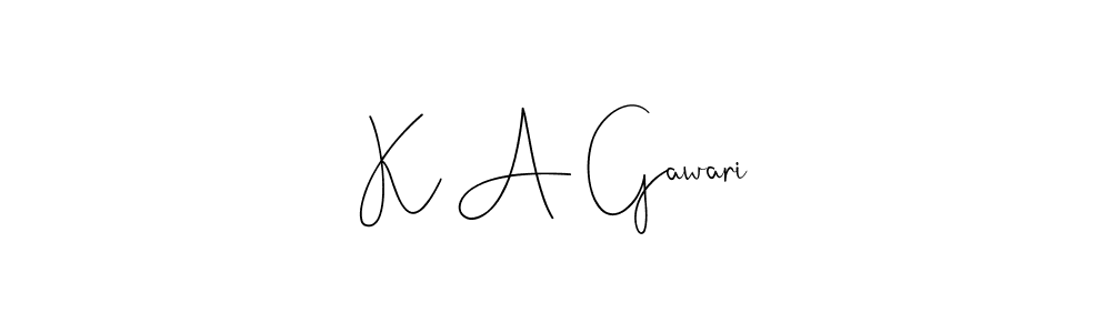 if you are searching for the best signature style for your name K A Gawari. so please give up your signature search. here we have designed multiple signature styles  using Andilay-7BmLP. K A Gawari signature style 4 images and pictures png