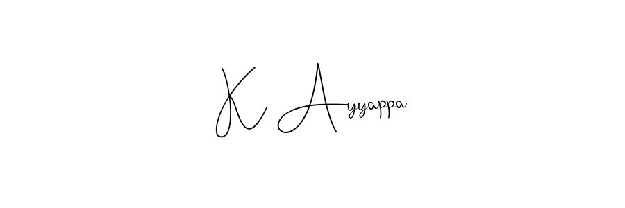 The best way (Andilay-7BmLP) to make a short signature is to pick only two or three words in your name. The name K Ayyappa include a total of six letters. For converting this name. K Ayyappa signature style 4 images and pictures png