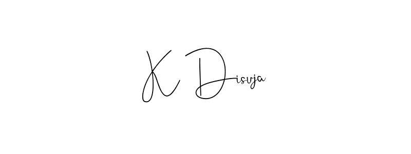 if you are searching for the best signature style for your name K Disuja. so please give up your signature search. here we have designed multiple signature styles  using Andilay-7BmLP. K Disuja signature style 4 images and pictures png