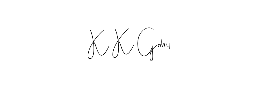 The best way (Andilay-7BmLP) to make a short signature is to pick only two or three words in your name. The name K K Gohil include a total of six letters. For converting this name. K K Gohil signature style 4 images and pictures png