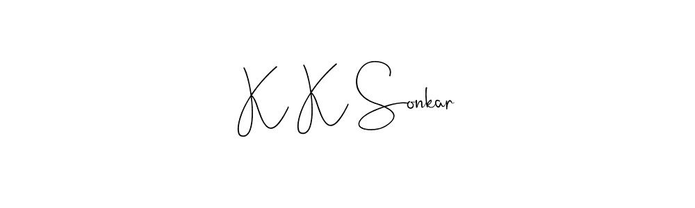 if you are searching for the best signature style for your name K K Sonkar. so please give up your signature search. here we have designed multiple signature styles  using Andilay-7BmLP. K K Sonkar signature style 4 images and pictures png
