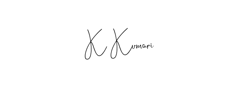 if you are searching for the best signature style for your name K Kumari. so please give up your signature search. here we have designed multiple signature styles  using Andilay-7BmLP. K Kumari signature style 4 images and pictures png