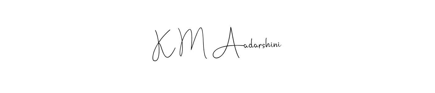 The best way (Andilay-7BmLP) to make a short signature is to pick only two or three words in your name. The name K M Aadarshini include a total of six letters. For converting this name. K M Aadarshini signature style 4 images and pictures png