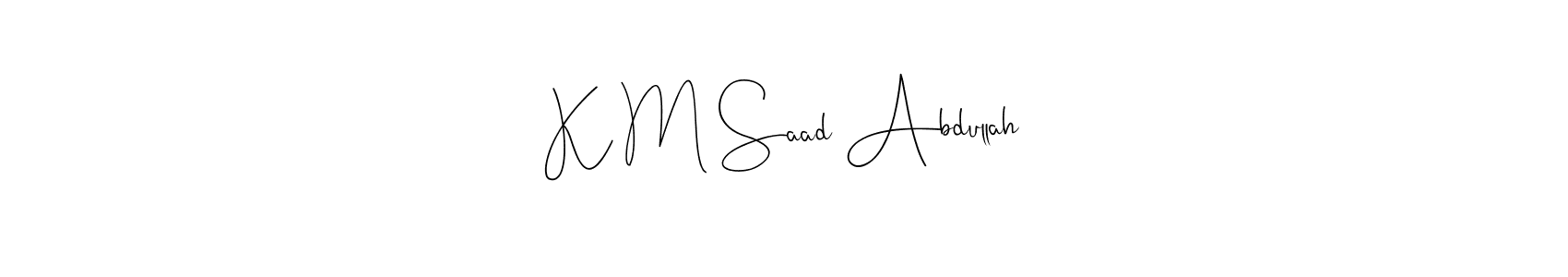 Andilay-7BmLP is a professional signature style that is perfect for those who want to add a touch of class to their signature. It is also a great choice for those who want to make their signature more unique. Get K M Saad Abdullah name to fancy signature for free. K M Saad Abdullah signature style 4 images and pictures png