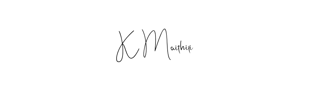 if you are searching for the best signature style for your name K Maithili. so please give up your signature search. here we have designed multiple signature styles  using Andilay-7BmLP. K Maithili signature style 4 images and pictures png