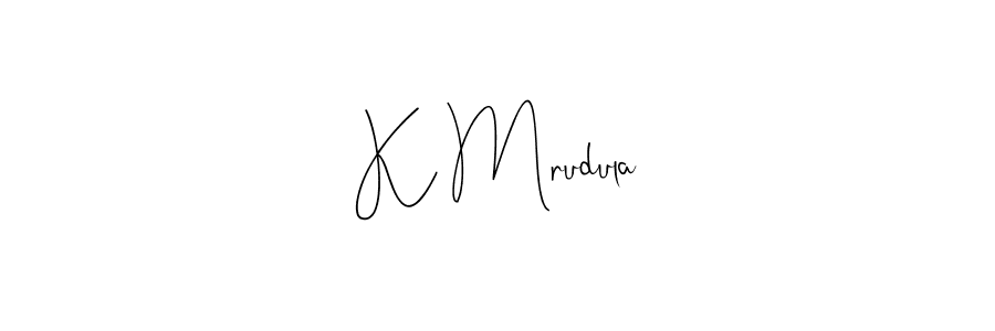How to make K Mrudula name signature. Use Andilay-7BmLP style for creating short signs online. This is the latest handwritten sign. K Mrudula signature style 4 images and pictures png