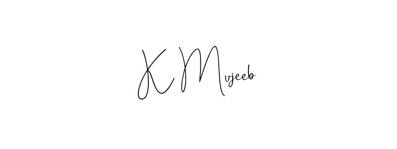 if you are searching for the best signature style for your name K Mujeeb. so please give up your signature search. here we have designed multiple signature styles  using Andilay-7BmLP. K Mujeeb signature style 4 images and pictures png