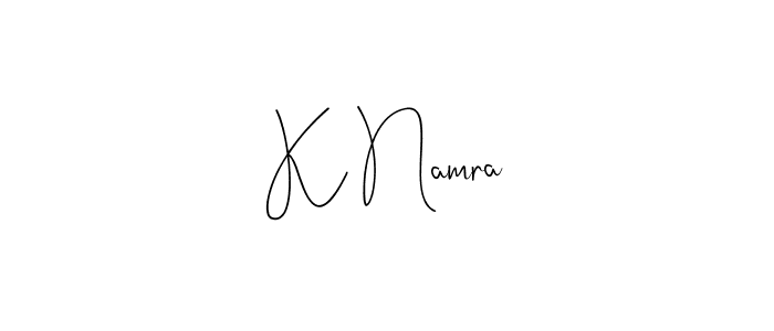 if you are searching for the best signature style for your name K Namra. so please give up your signature search. here we have designed multiple signature styles  using Andilay-7BmLP. K Namra signature style 4 images and pictures png