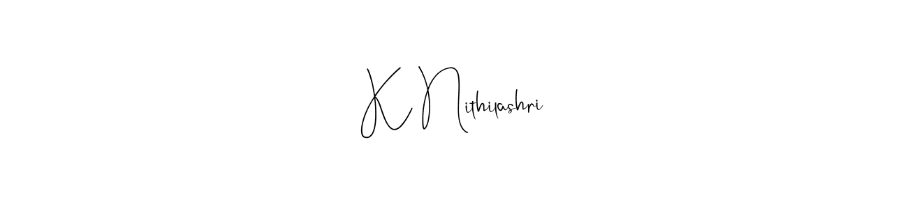 How to make K Nithilashri name signature. Use Andilay-7BmLP style for creating short signs online. This is the latest handwritten sign. K Nithilashri signature style 4 images and pictures png